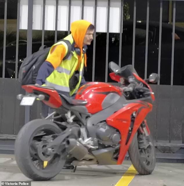 CCTV footage shows the brazen thief removing the motorcycle from the secure parking lot.