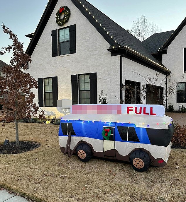 Pereira also won a lawsuit against the city in May over a challenge to a profane Christmas decoration (pictured) outside her home.