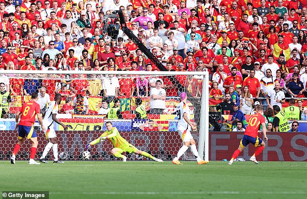 Olmo beat German goalkeeper Manuel Neuer, who had come on for the injured Pedri.