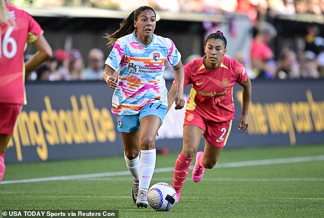 Forward Maria Sanchez walks away from Reyna Reyes at Providence Park