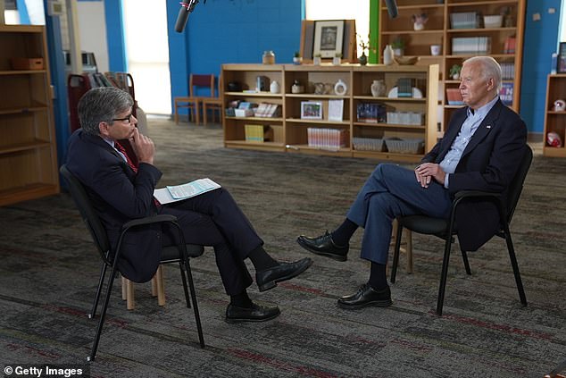 In this photo provided by ABC, U.S. President Joe Biden speaks with the host of 