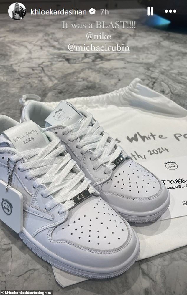 For those who RSVPed, a special treat awaited them: a pair of pristine, custom white Air Jordan 1 Low sneakers (pictured). This limited-edition collaboration between Nike and rapper Travis Scott was produced specifically for party guests.