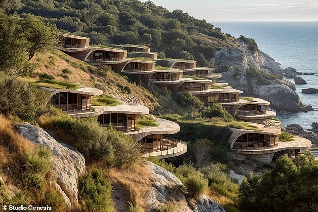 The tiny homes envisioned by the former First Daughter will be dug into the cliffs of the uninhabited Sazan Island in the Mediterranean Sea, according to early artist renderings.