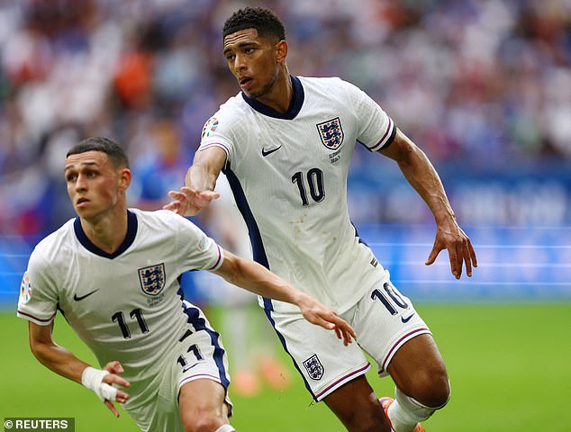 Phil Foden (left) and Jude Bellingham (right) will play as double number 10s behind Harry Kane