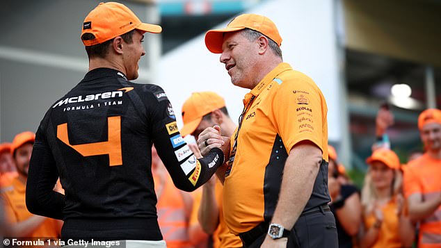 Norris' boss and mentor (left), Zak Brown (right), offered some calming words to the F1 driver after he suffered the nose injury.