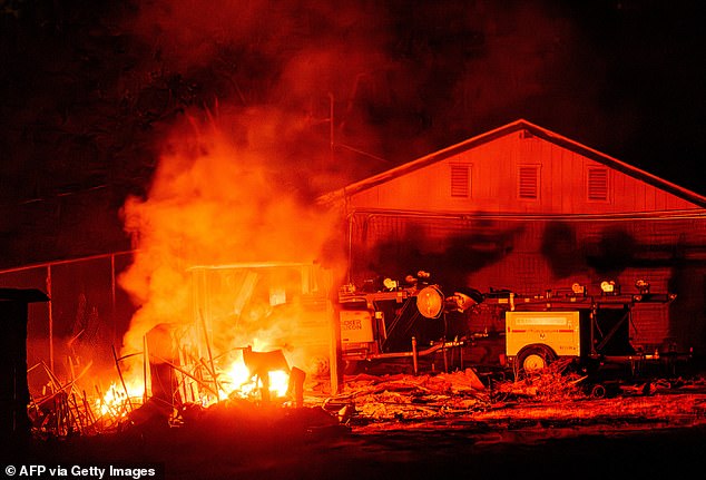 Pictured: The French Fire razes a home in Mariposa County