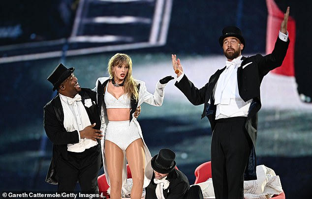 Travis Kelce surprised the crowd at Wembley by appearing on stage with his girlfriend Taylor Swift