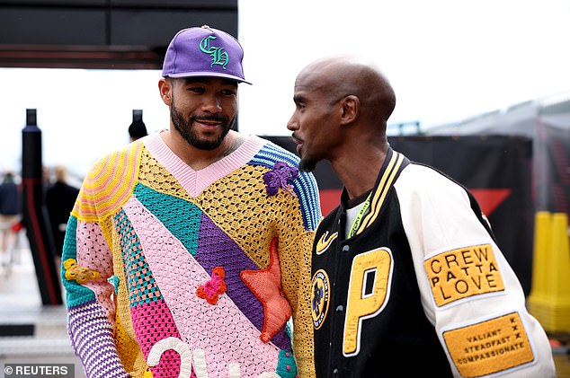 Footballer Reece James was also spotted at the event wearing a colourful jumper as he chatted to Mo Farah.