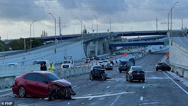 Pictured: The aftermath of a six-car crash traveling on the southbound side of I-95 through Fort Lauderdale in February 2024