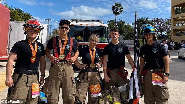 Pulido, center, pictured with fellow firefighters from the Hialeah Fire Department. She was also a trained paramedic.