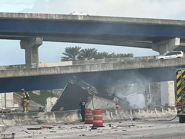 Pictured: The fatal tractor-trailer crash on northbound I-95 in Fort Lauderdale in November 2023