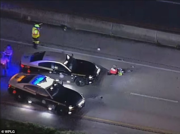 The tragic scene where a Cadillac SUV struck and killed a 43-year-old black man crossing an I-95 exit ramp in Fort Lauderdale on June 27