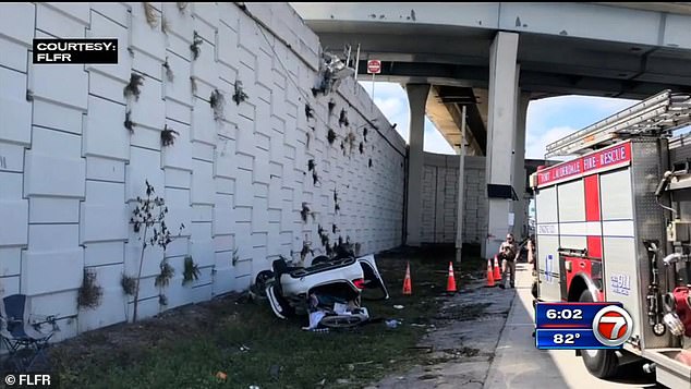 This angle shows the terrifyingly high drop the driver of this car faced.