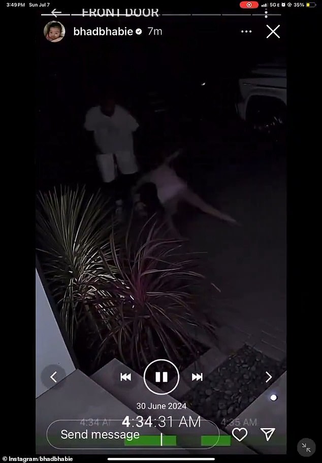 In the 20-second clip captured outside a home at 4:30 a.m. on June 30, Bhad Bhabie is shown being repeatedly thrown to the ground by a man she identified as Le Vaughn.