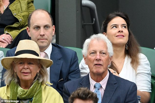 The couple have been to Wimbledon several times in recent years. Pictured here, they enjoy the match today