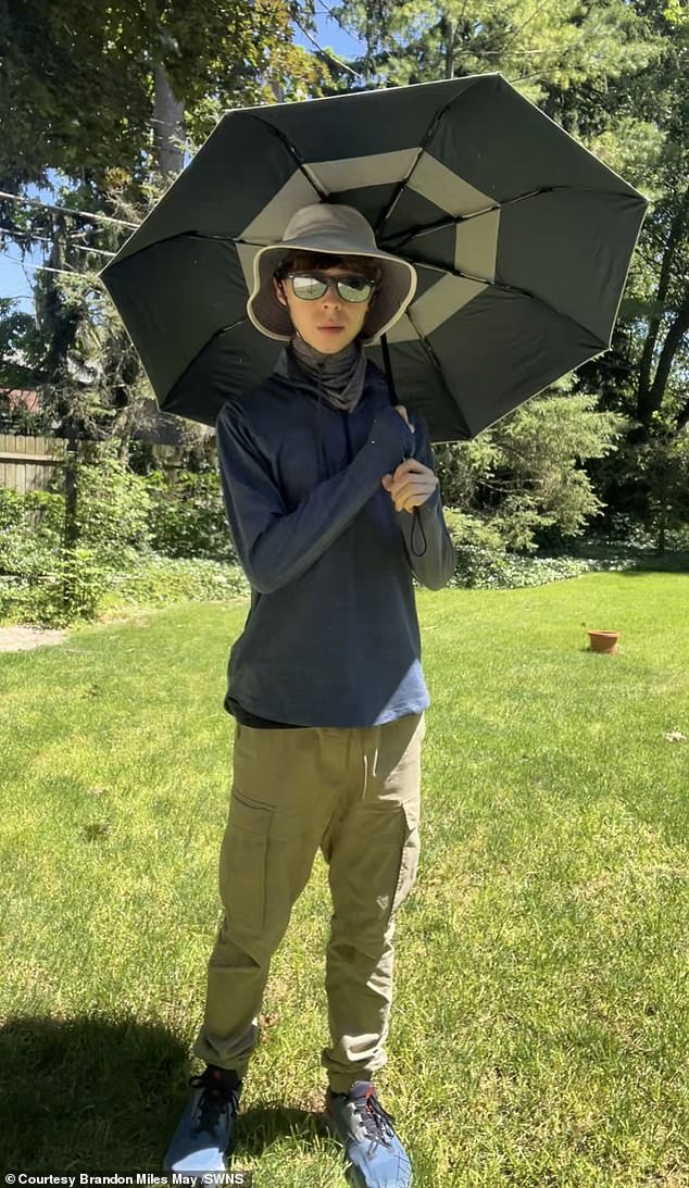 Brandon was recently photographed wearing protective clothing. He said staying out of the sun has been a key factor in maintaining his youthful appearance.