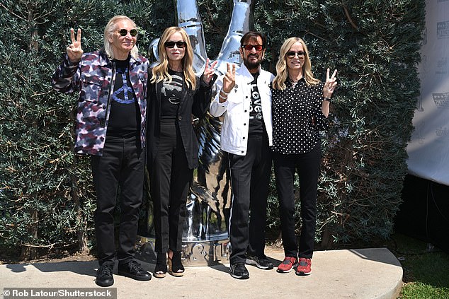 He was joined by his wife of 43 years, Barbara, 77, looking effortlessly chic in a black polka dot shirt, his sister Marjorie Bach and her husband, Eagles guitarist Joe Walsh.