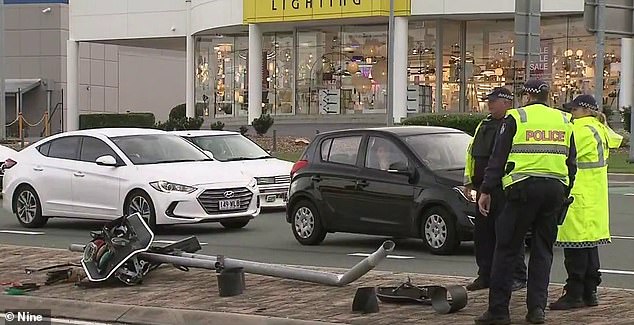 After the 15-year-old bravely took the wheel, the bus crashed into traffic lights before coming to a stop.