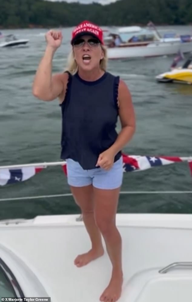 Greene has been campaigning hard lately in support of Donald Trump, yesterday leading a boat rally in her home state.