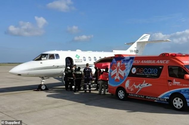 Ms Barresi has since praised the team at Medical Rescue, based in Burleigh Heads, Queensland, for the way they handled Julia's flight home (pictured being loaded onto the plane).