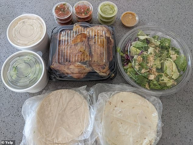 The 12-piece grilled chicken family meal at the drive-thru included 12 pieces of chicken, three large sides, tortillas, chips and salsa.