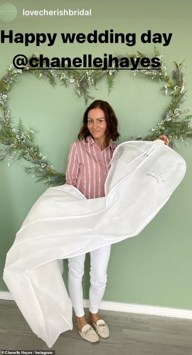 She said of the unexpected weight loss: 'So my dress needed a lot of alterations and it wasn't actually ready until the day before the wedding' (seen picking up her dress)