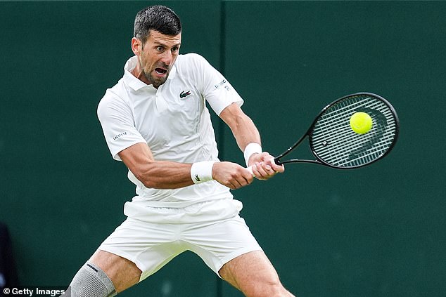 Day eight of the tennis tournament will see legendary player Novak Djokovic (pictured Saturday) take on Holger Rune on Centre Court.