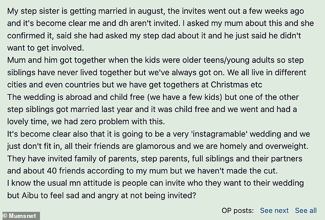 On the British platform for parents, the woman explained that the wedding was going to be 