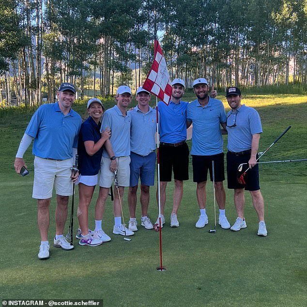 Even on vacation, Scheffler (second from right) couldn't help but play a little golf.