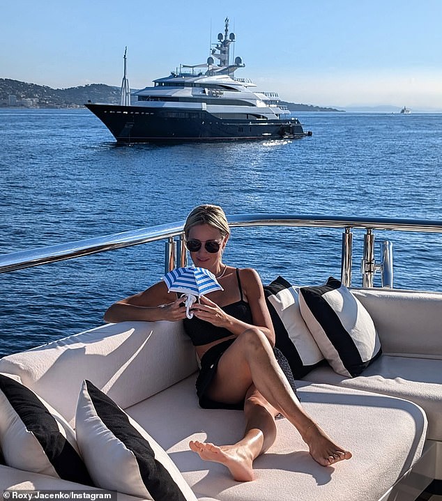 She also shared a photo of herself relaxing in the lounge while traveling from Saint Tropez to Cannes.