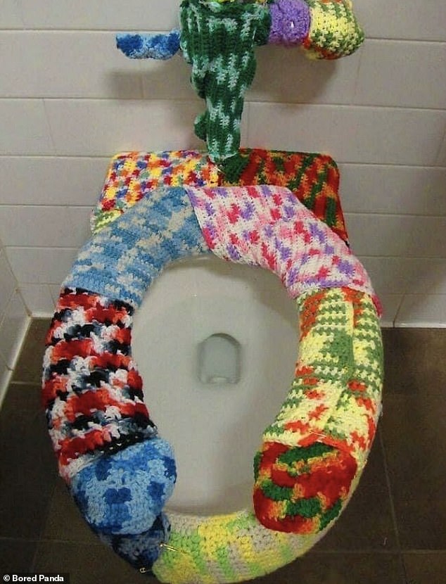 How convenient! Meanwhile, someone came up with the very unhygienic idea of ​​knitting a toilet seat cover.