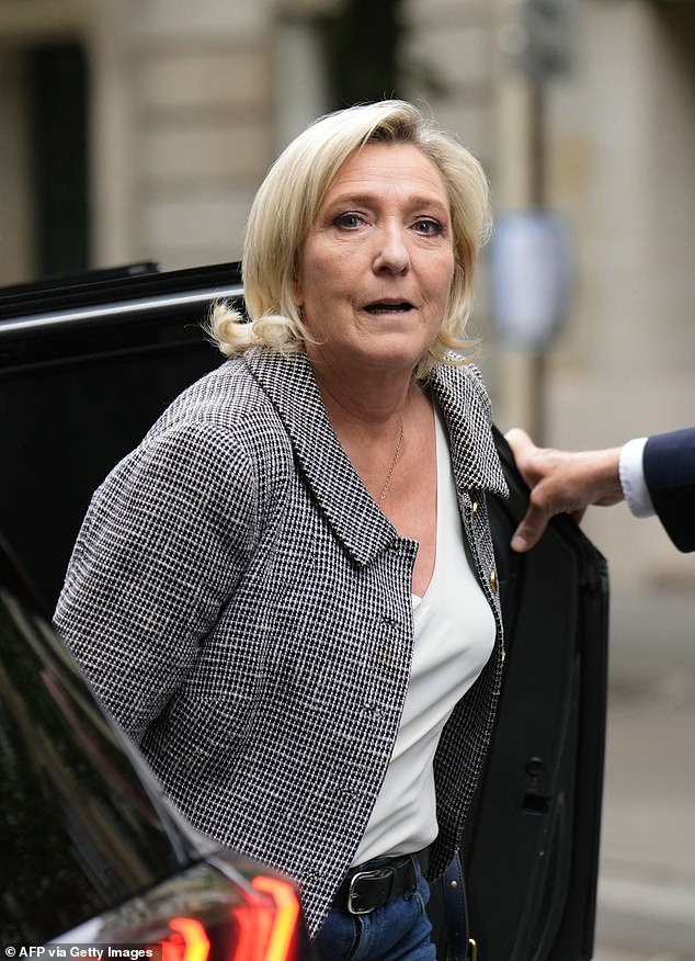 Marine Le Pen arrives at the headquarters of the far-right RN party in Paris yesterday, a day after the second round of French legislative elections. The French president was set to begin on Monday to pull France out of its worst political uncertainty in decades, after the left defeated the far right in an election in which no group won an absolute majority.