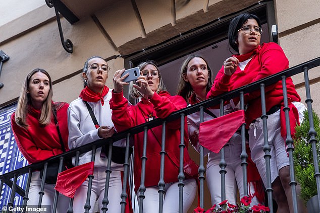 Five women attended the running of the bulls at the San Fermin festival yesterday in Pamplona, ​​Spain