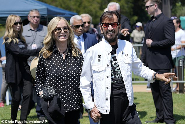 Ringo and his wife Barbara Bach arrive at his annual Peace & Love birthday celebration at Beverly Hills Garden Park on July 7.