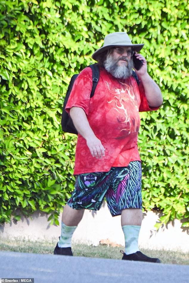 The 54-year-old Emmy-winning actor, who appeared clean-shaven in many of his biggest films such as The Holiday (2006) or Goosebumps (2016), looked relaxed as he chatted on the phone and enjoyed some time outdoors.