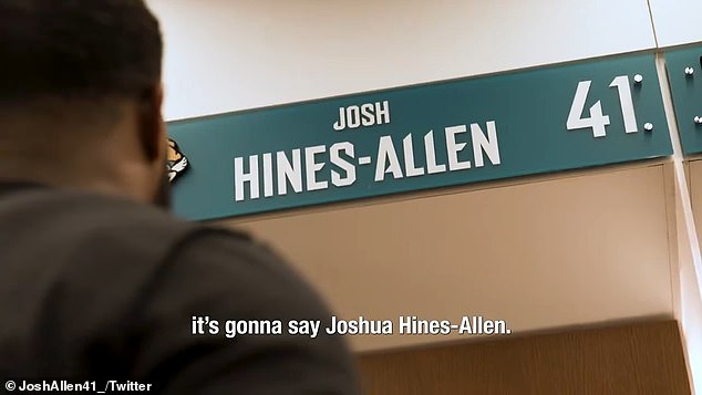 Part of the video shows him proudly looking at a new nameplate in the Jaguars' locker room.