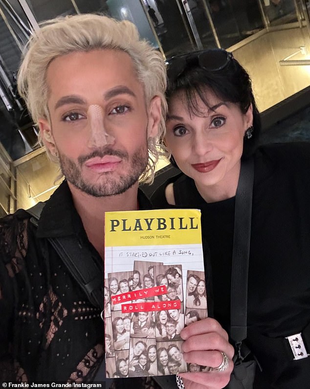 The Instagram carousel also included some sweet photos of the singer holding a sign while posing with his mother, Joan Grande.