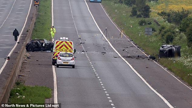 Police at the scene of the crash on May 31, which took place between Chester-le-Street and Durham.