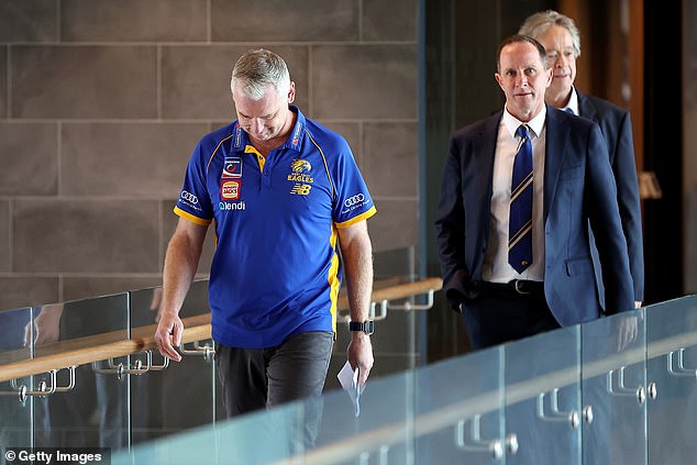 This comes after Adam Simpson (pictured) was sacked as West Coast Eagles head coach on Tuesday after 11 years in charge.