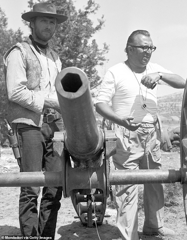 Eastwood and director Sergio Leone then made For a Few Dollars More in 1965 and The Good, the Bad and the Ugly in 1966; they are pictured on the set of the latter.