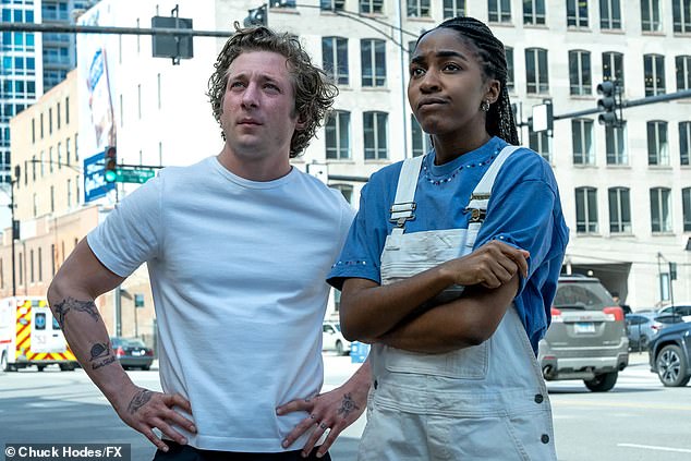 The non-linear way in which season three was filmed caused problems for Ebon and her co-stars Jeremy Allen White and Ayo Edebiri, Ebon revealed.