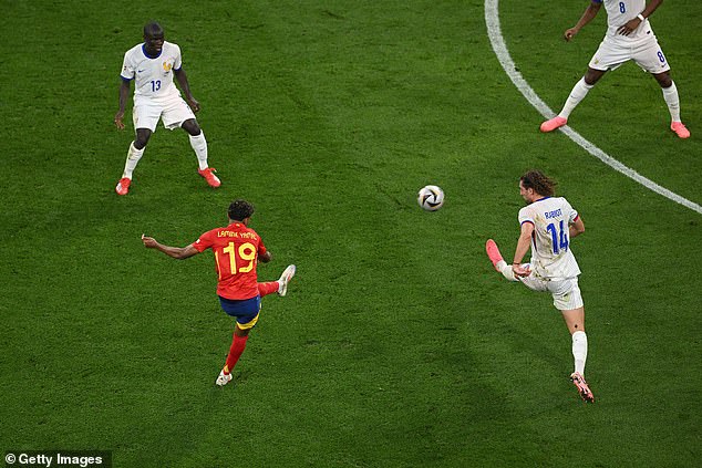 Yamal equalised for Spain with this stunning long-range strike against France in the semi-finals