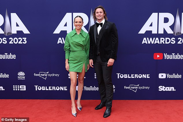 Hynes (pictured at the 2023 ARIA Awards) capped a difficult month on the pitch by breaking his leg in training on Monday.