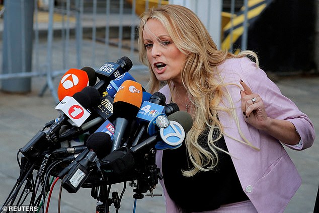 Adult film actress Stephanie Clifford, also known as Stormy Daniels, speaks as she leaves Manhattan federal court in New York City on April 16, 2018.