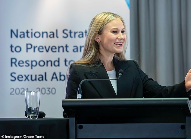 Ms Tame (pictured), known as a former Australian of the Year and activist, reflected on her own experience with domestic violence and called on the government to invest in better solutions.