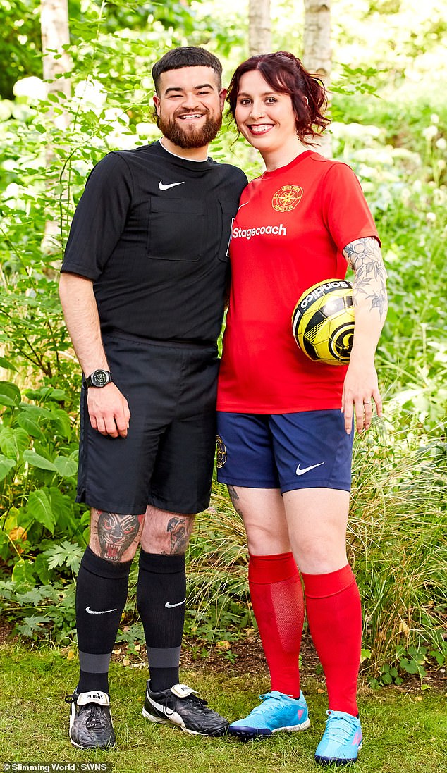 The pair initially bonded over their love of the sport, and their weight loss means they can now play again (pictured below)