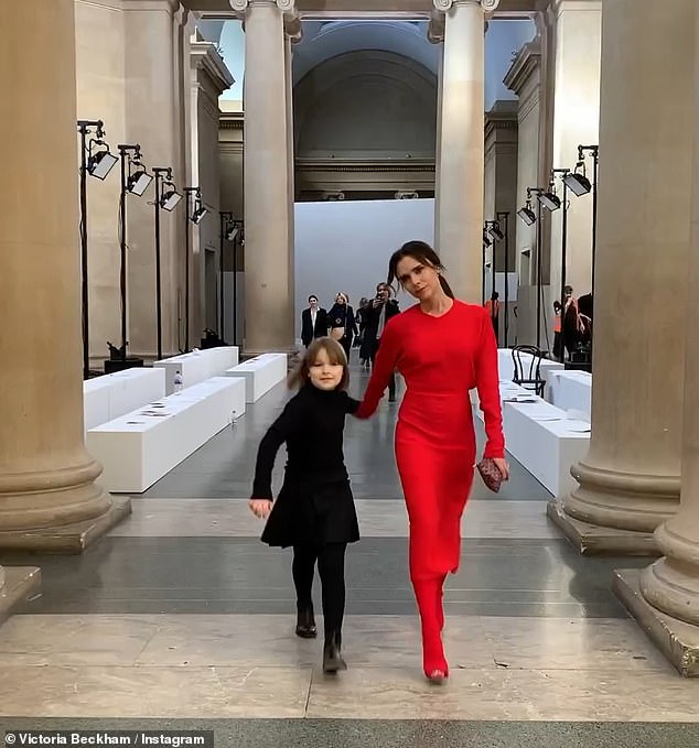 An old snapshot showed Victoria and Harper at one of their early fashion shows, wearing red and black outfits.