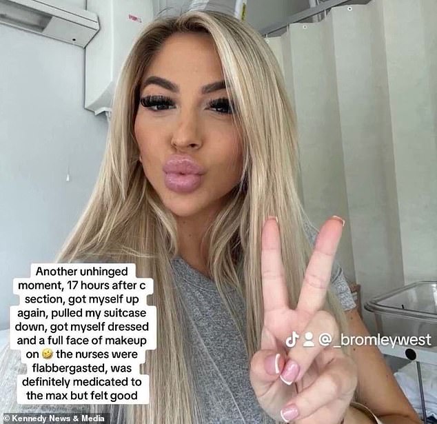 Bromley shared a video on her TikTok telling viewers that she had once again applied full, glamorous makeup, 17 hours after the birth of her son, Cove.