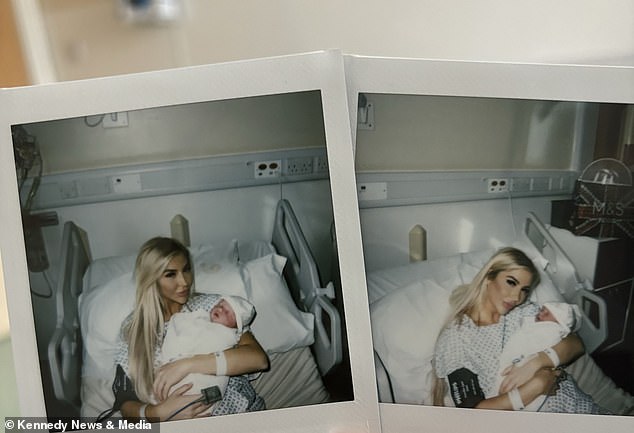 Bromley appears in tender Polaroid photos of herself and her newborn baby. She said she was glad to finally be able to take some good pictures as she thought 