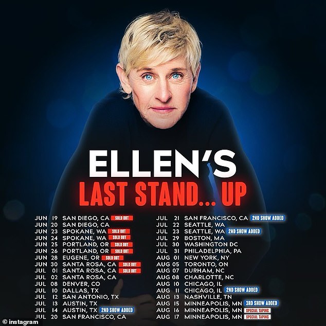 The comedian took the stage for a three-night stand-up show in Santa Rosa last week for her Ellen's Last Stand-Up tour, two years after her talk show was canceled.